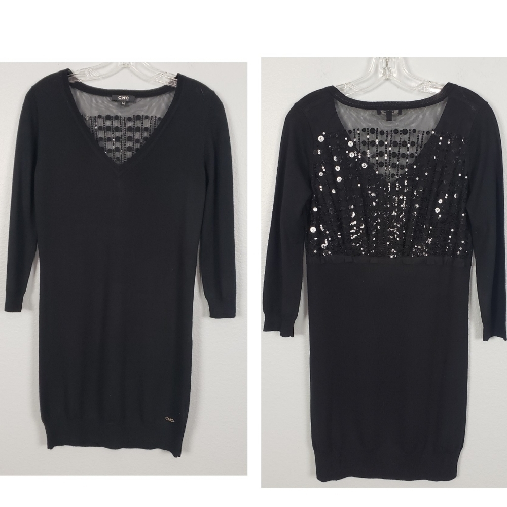 CNC COSTUME NATIONAL Wool Sequins Sheer Back Dress Holiday Evening wear